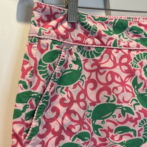 L.L. Bean A-Line Skirt Pink Fuchsia Green Lobsters & Crabs Size 10 Petite - Picture 5 of 7